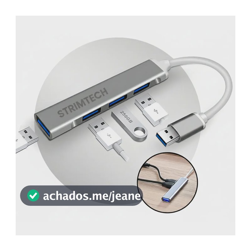 Hub Usb 3.0 Strimtech 4 Portas 5gbps Extensor Alta Velocidade Para Pc Notebook Mac Windows