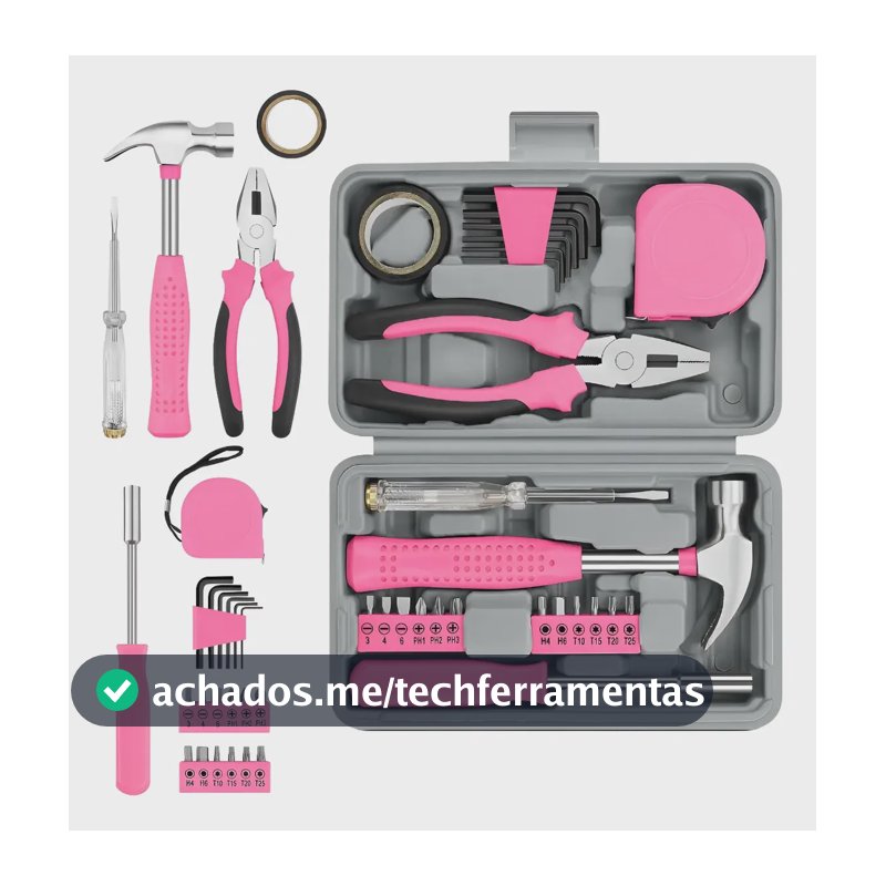 Kit Ferramentas Maleta Jogo Multifuncional 23 Peças Rosa Rosa