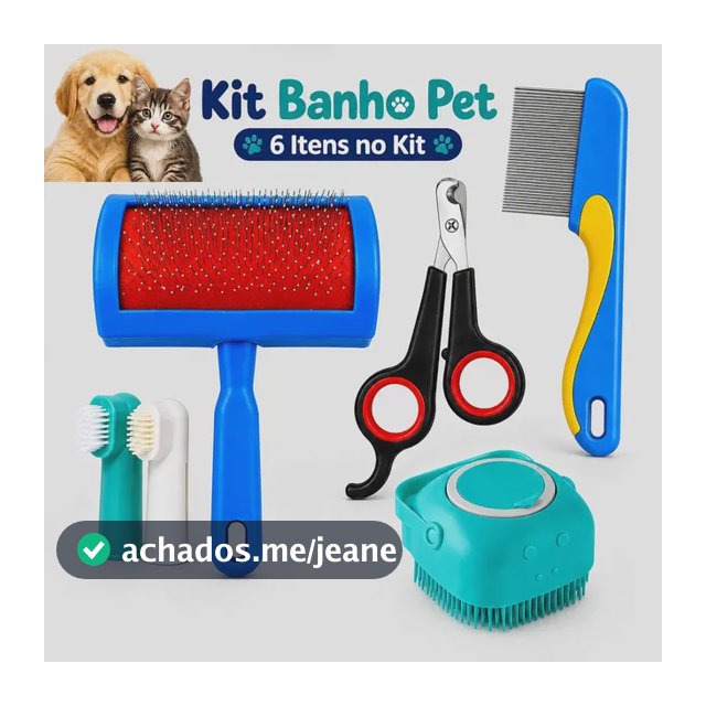 Kit Escova Pet 5 Em 1 Rasqueadeira Pente Fino Pulgas Dental Banho Cortador Unha Boa Dica