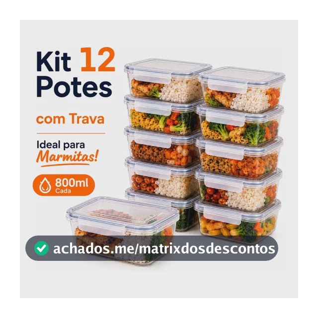 Kit 12 Potes Marmita Com Trava Lateral Freezer Microondas Transparente