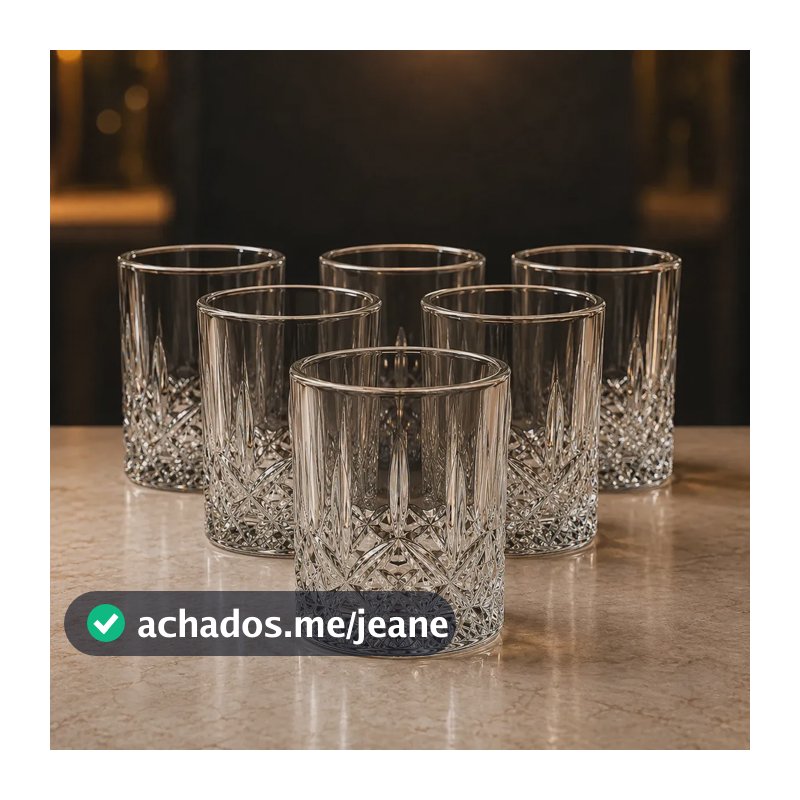 Jogo 6 Copos Whisky 230ml Lapidado Premium Luxo Baixo Old Resistente - Leshop