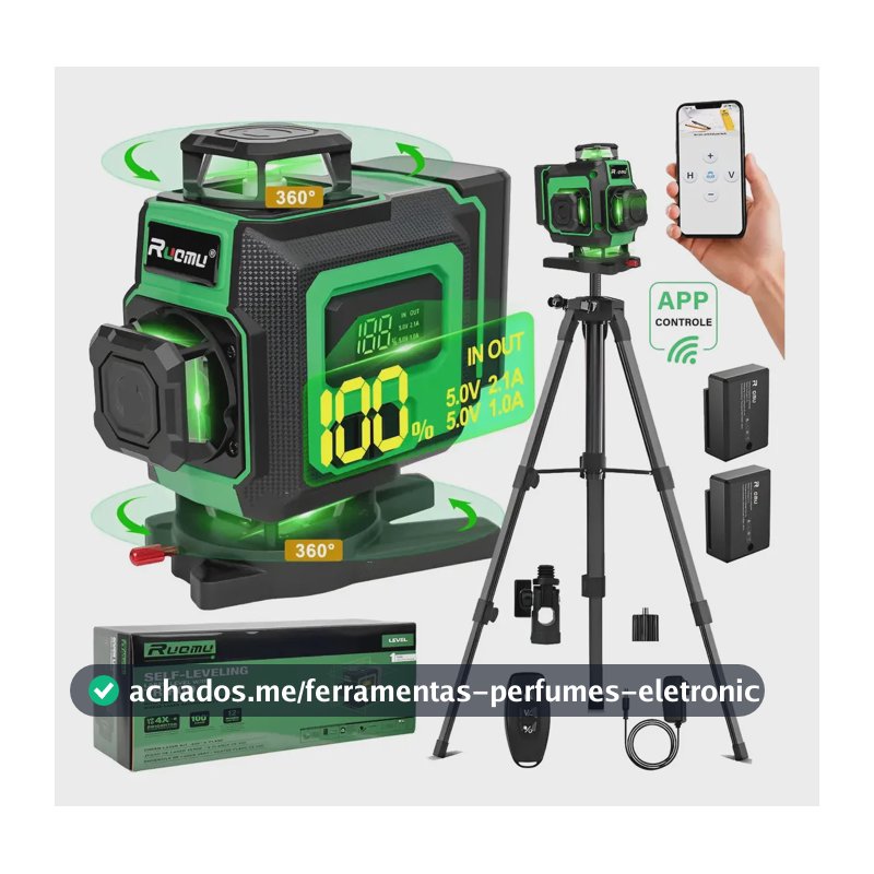 Nivel Laser Verde 16 Linhas 360° Autonivelante 4d 30m + 2 Baterias + 1m Tripé