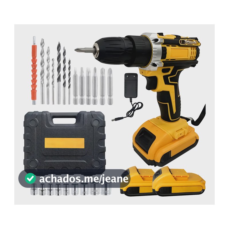 Parafusadeira Furadeira Sem Fio 2 48v Max Baterias De Lítio Amarelo 48v