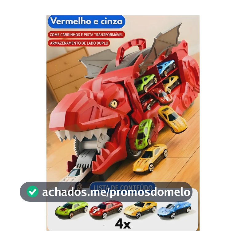 Caminhão Dinossauro Pista Com Carrinhos Maleta Transporte Vermelho