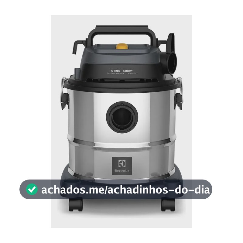 Aspirador Pó e Água Electrolux função Sopro Compacto Líquidos Químicos Inox 1800W 20L total 15L útil protetor térmico GT20i