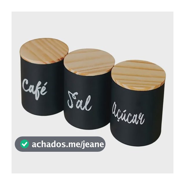 Kit 3 Unid Pote Para Café Açúcar Sal Tampa De Madeira Cafe