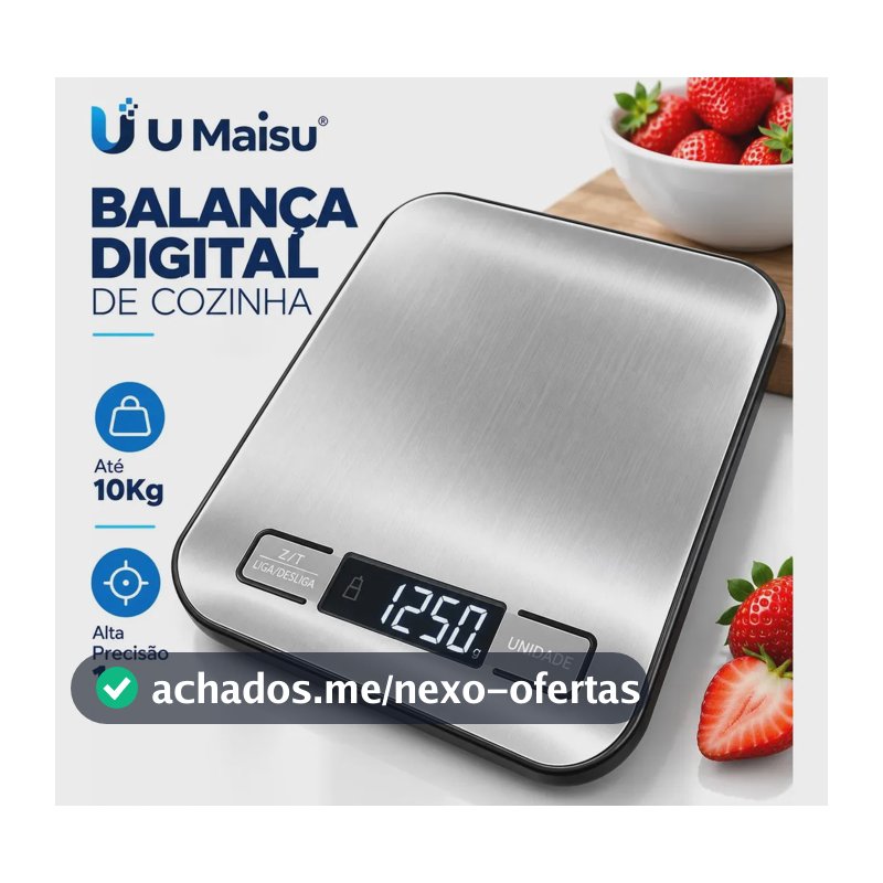 Balança Digital Cozinha 10kg Touch Alta Precisão Portátil Profissional Para Pesar Alimentos Confeitaria Dieta Fitness Nutricional Eletrônica Display LCD Aço Inox - U maisu