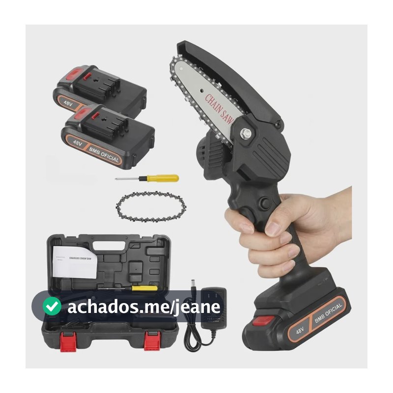 Mini Motosserra A Bateria 6 Pol 2 Baterias 48v Poda Jardim Preto 127/220v