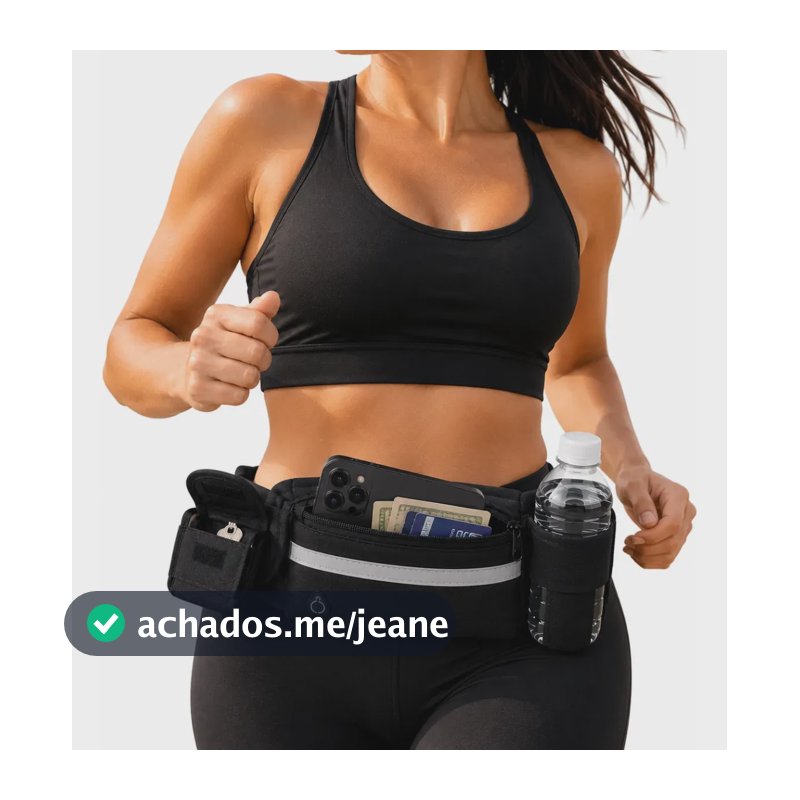 Pochete Corrida Slim Treino Impermeável Celular Bolso Chave Preto Lisa