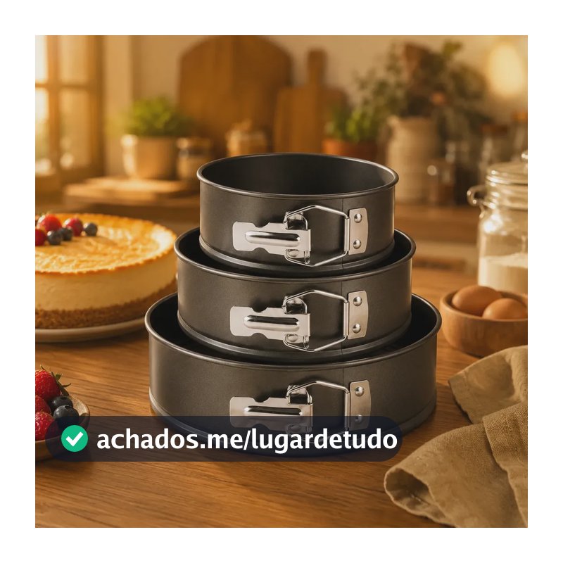 Kit 3 Formas Assadeiras Redonda Antiaderentes Com Fundo Removível Cozinha Bolo Torta