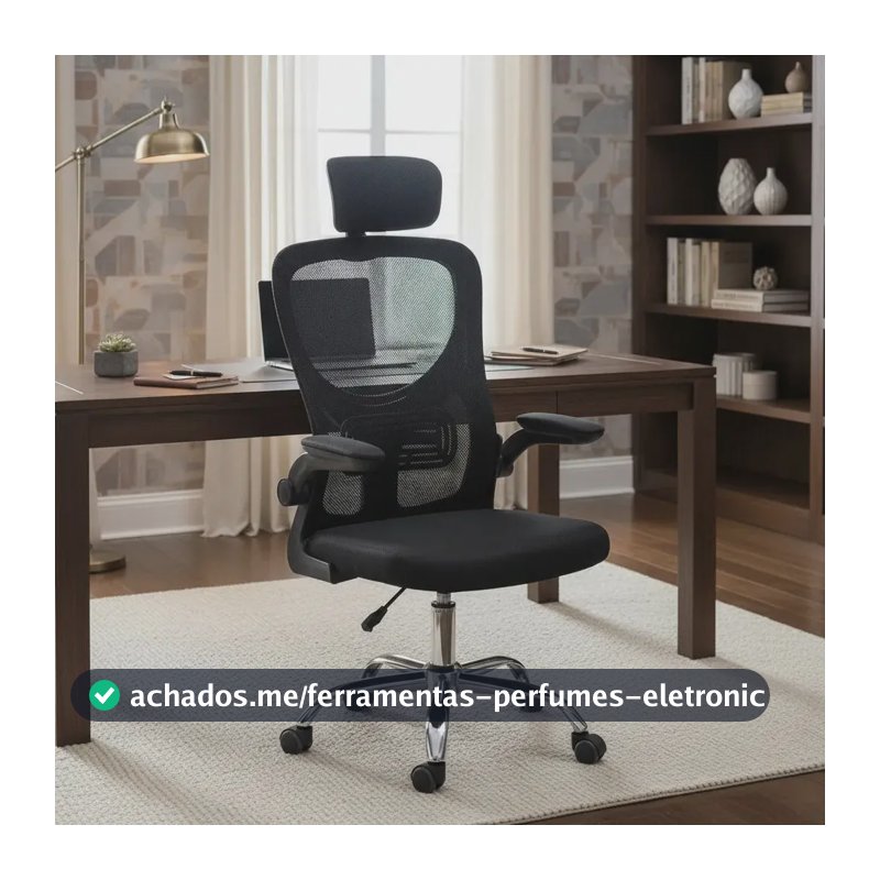 Cadeira Escritório Ergonômica Encosto Cabeça Giratória Mesh Preto