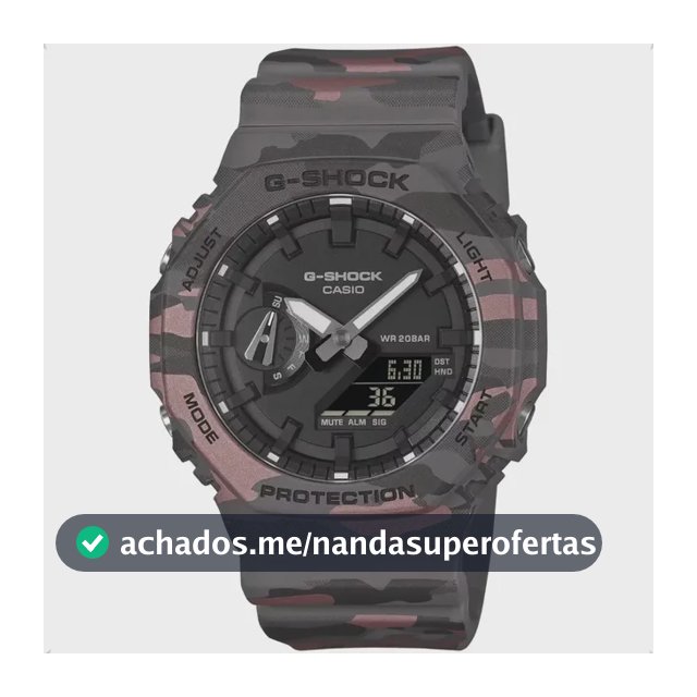 Relógio Masculino Casio G-Shock 46 Milímetros em Carbono Camuflado 31 Fusos Horários 48 Cidades Alarme Calendário Cronômetro Analógico Digital Prova D'Agua 200m GA2100CM8ADR