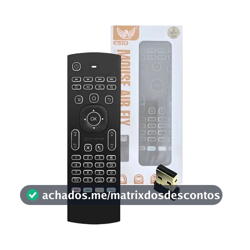 Controle Air Mouse 2.4g Com Teclado Qwerty Smart Tv Preto