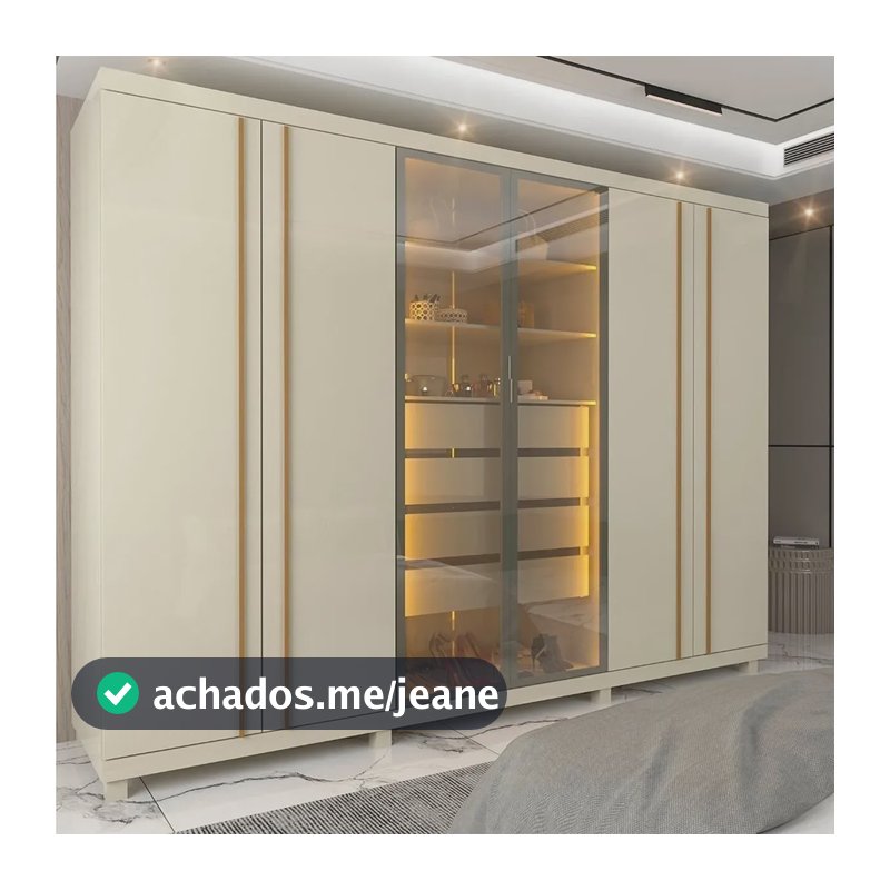 Guarda-roupas Casal 6 Portas Com Pés E Led Absolut Ah Off White