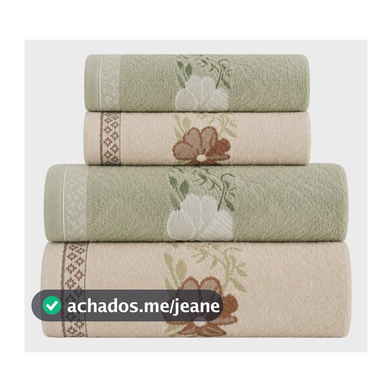 Jogo De Toalhas Karsten 100% Algodão Grossa 4 Peças Floral Matcha E Tule Floral