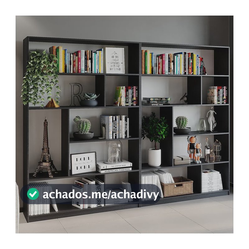 Kit 2 Estante Para Livros 180cmx240cm 4 Prateleiras Ge Preto