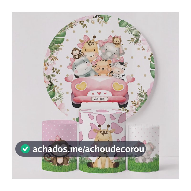 Kit Painel Redondo Trio Capas Cilindro Safari Animais Festa Mod 4
