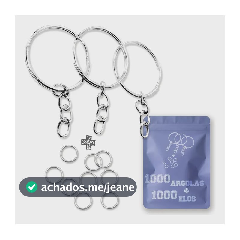 Argola Chaveiro 25mm Corrente + Elo Prateado 1000 Peças