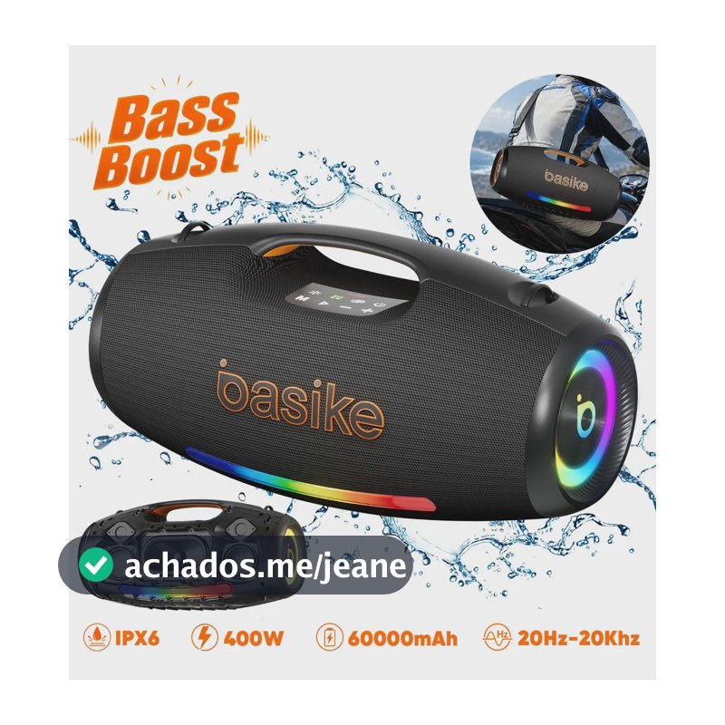 Basike Caixa De Som Bluetooth 400w Boombox Tws 20Hz - 20kHz Bass Boost 60000mah Ipx6 Caixa Som Portátil EQ Estéreo Alta Hifi Boombox Potente Festa Com RGB Luzes LED