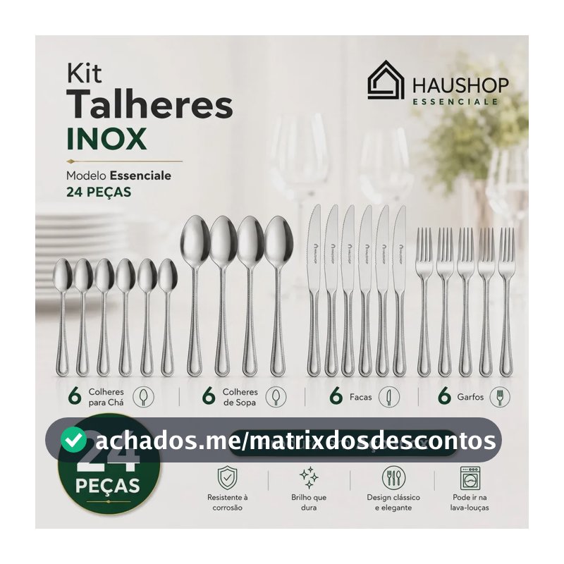 Faqueiro Inox 24 Peças Essenciale Haushop Jogo De Talheres Conjunto Mesa Posta Premium Resistente