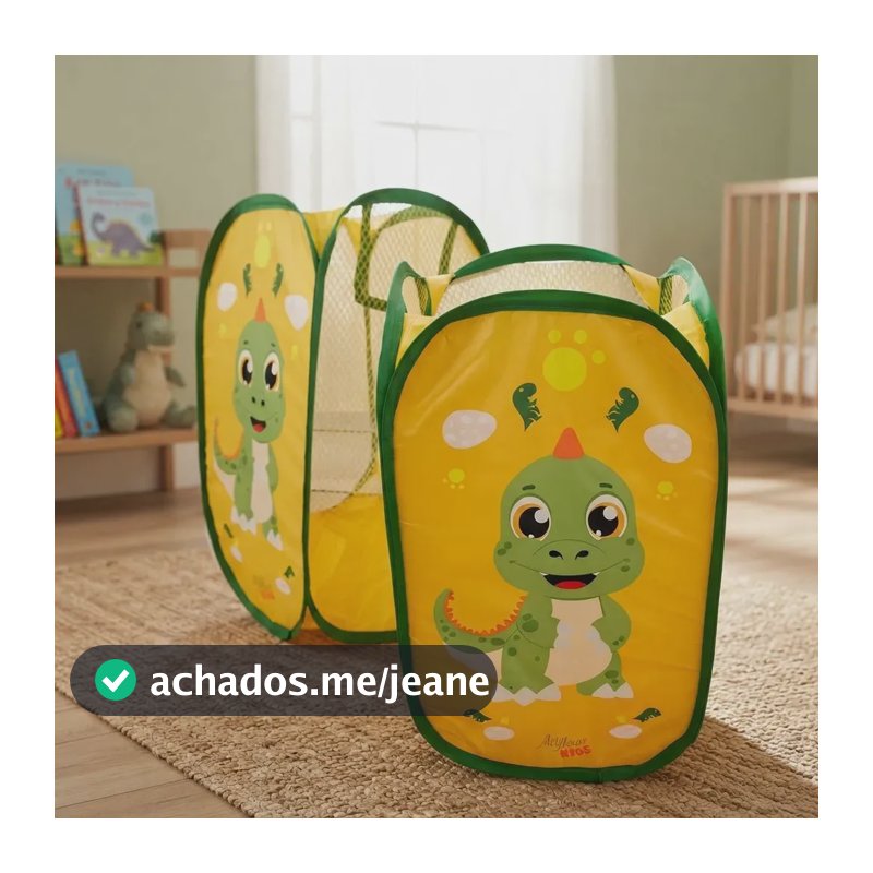 Cesto Organizador Dobrável Infantil BBC Verde Dinossauro 31x50cm