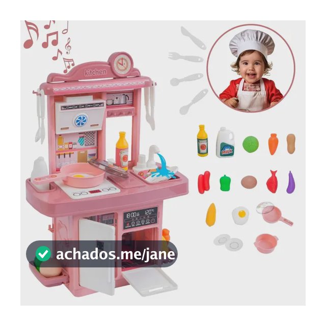 Kit Mini Cozinha de Brinquedo Fogão Geladeira Forno solta Água e som cor Rosa Atentu