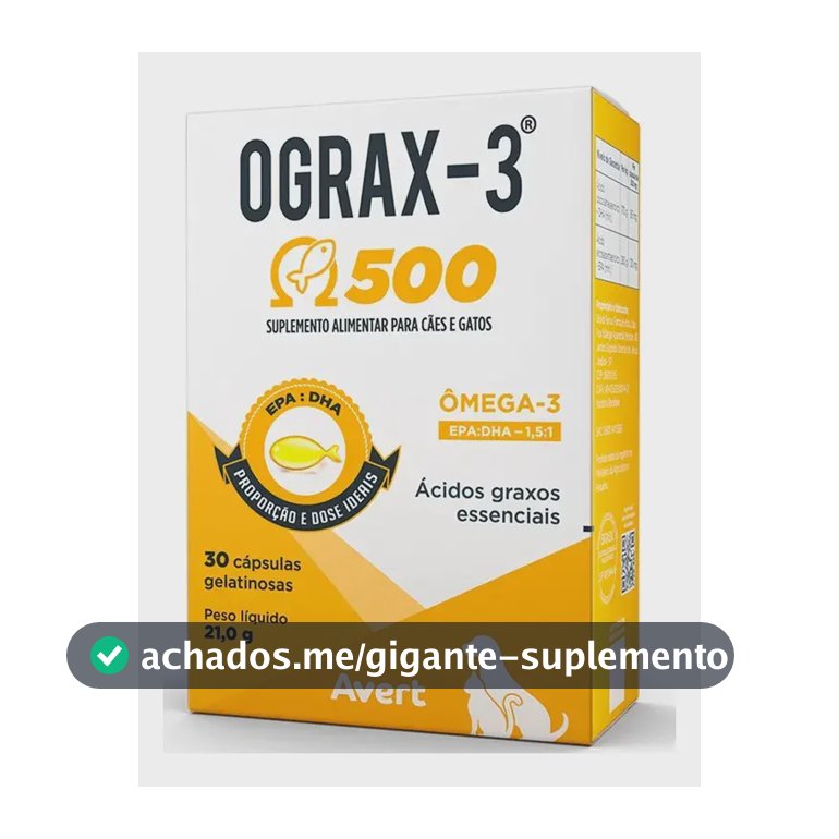 Suplemento Ômega-3 Para Cães E Gatos Avert Ograx-3 500mg 30 Cápsulas