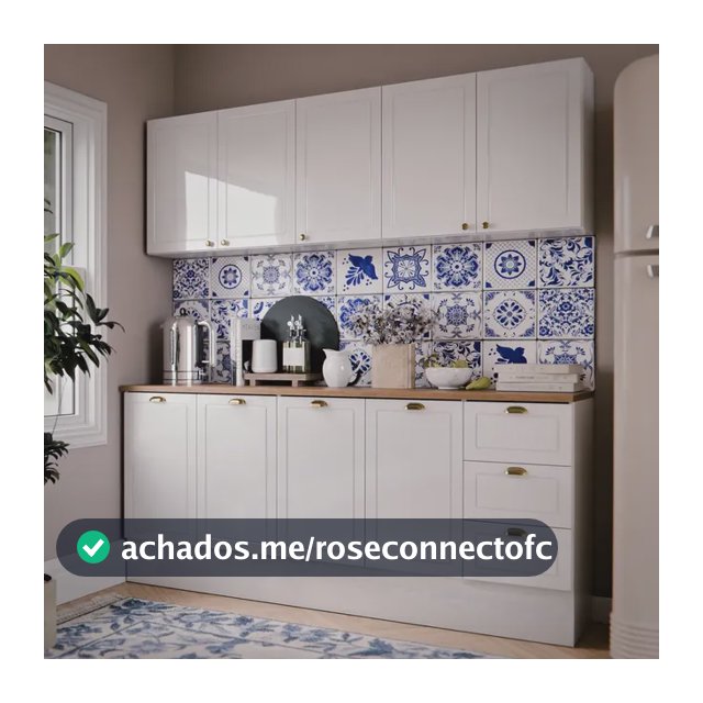 Cozinha Americana Completa Luiza 160cm Armário Aéreo e Balcão Suspenso 9 Portas e 3 Gaveta Compacto Branco