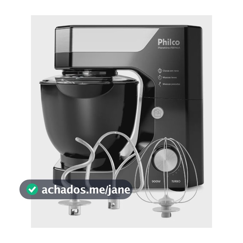 Batedeira Planetária Philco 900W 5L Preta 12 Velocidades Turbo PBP90A