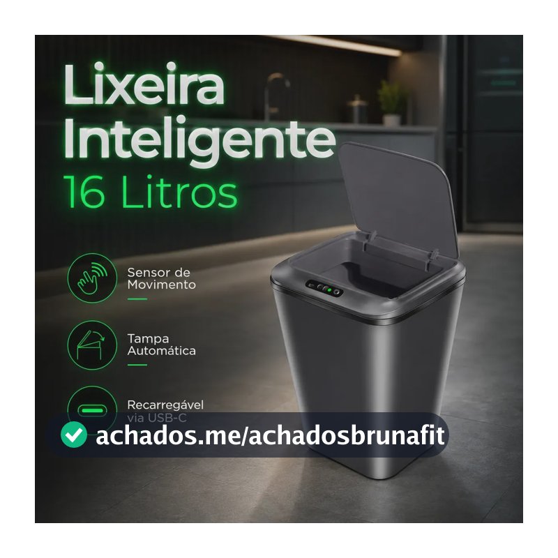 Lixeira Inteligente Automática 16l Com Sensor Infravermelho Recarregável Usb Sistema Anti Odor Tampa Touchless Para Banheiro Cozinha Cor Cinza Escuro