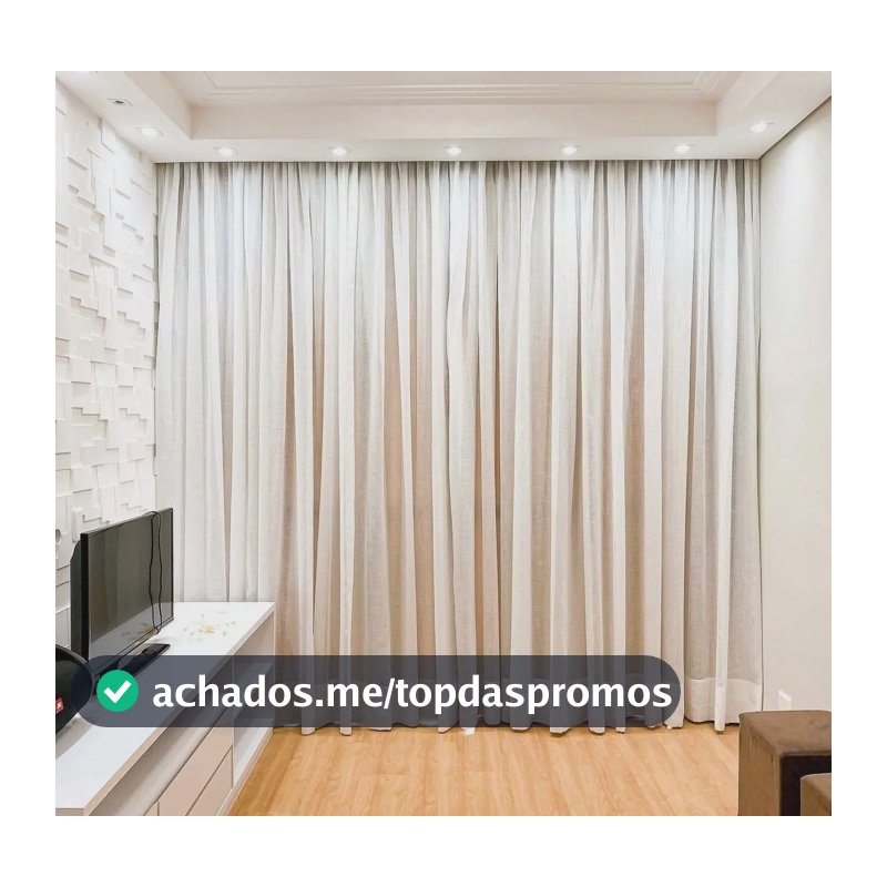 Cortina De Linho Palha Off White 4,00x2,80 Trilho Suiço Maxi Palha Off White Bege