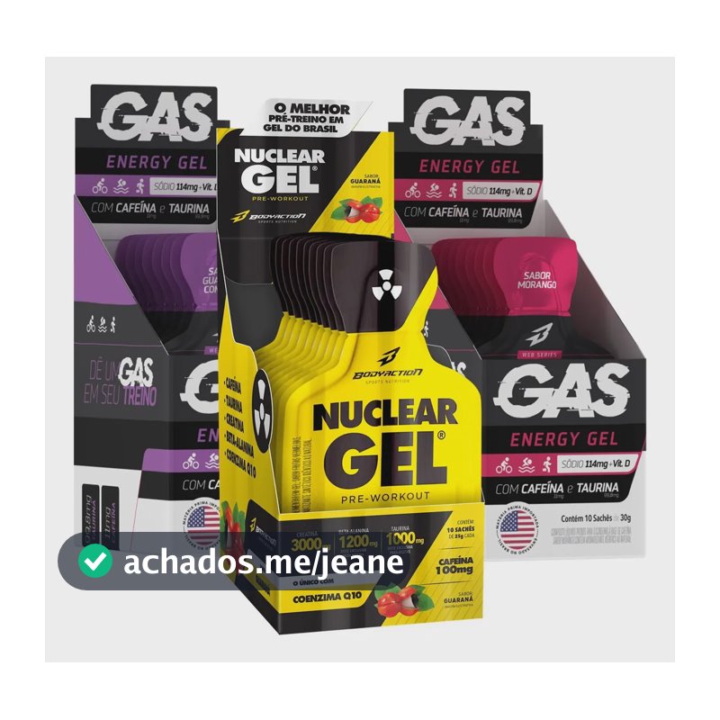 Kit 2x Gas Gel Energético 20 Sachês + Pré Treino Nuclear Gel Sabor Guaraná com Açaí/Morango