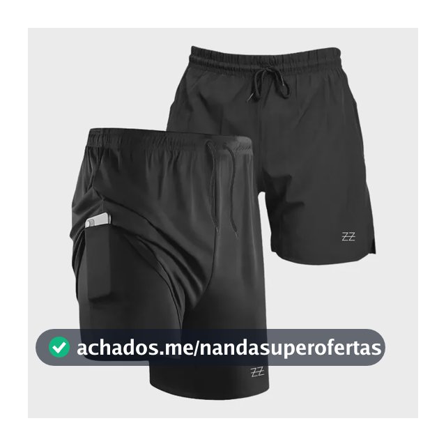 2 Shorts 2 Em 1 Compressão Bolso Celular Treino Academia Fit