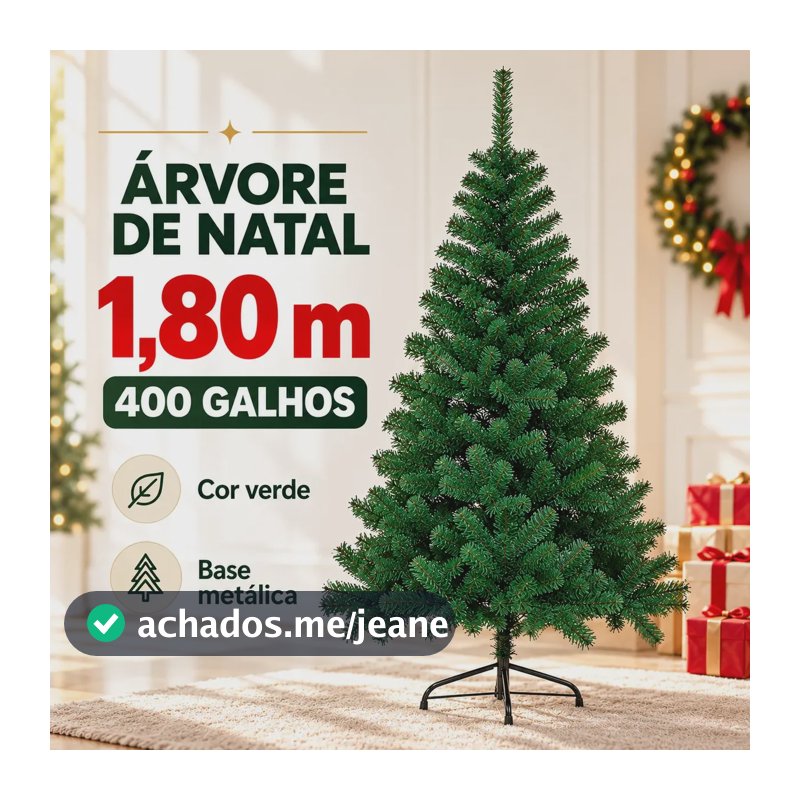 Árvore De Natal 1,8m Pinheiro Grande Verde 400 Galhos Luxo Pé De Ferro Premium