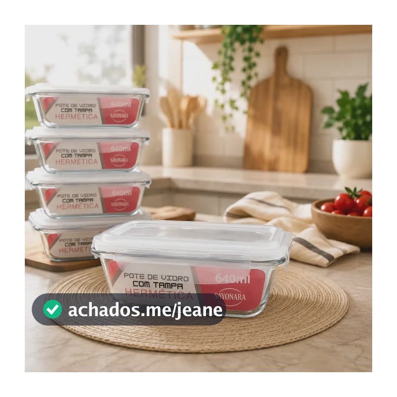 Conjunto 4 Pote Hermetico 640ml Tampa 4 Travas Não Vaza Para Mantimentos Marmita Fitnes - Sayonara