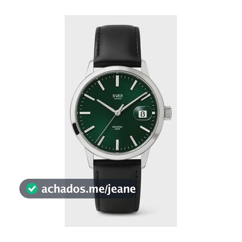 Relógio Masculino Bazeli Amazônia 40mm Couro Preto Fundo Verde Caixa Prata Com Data e Lume
