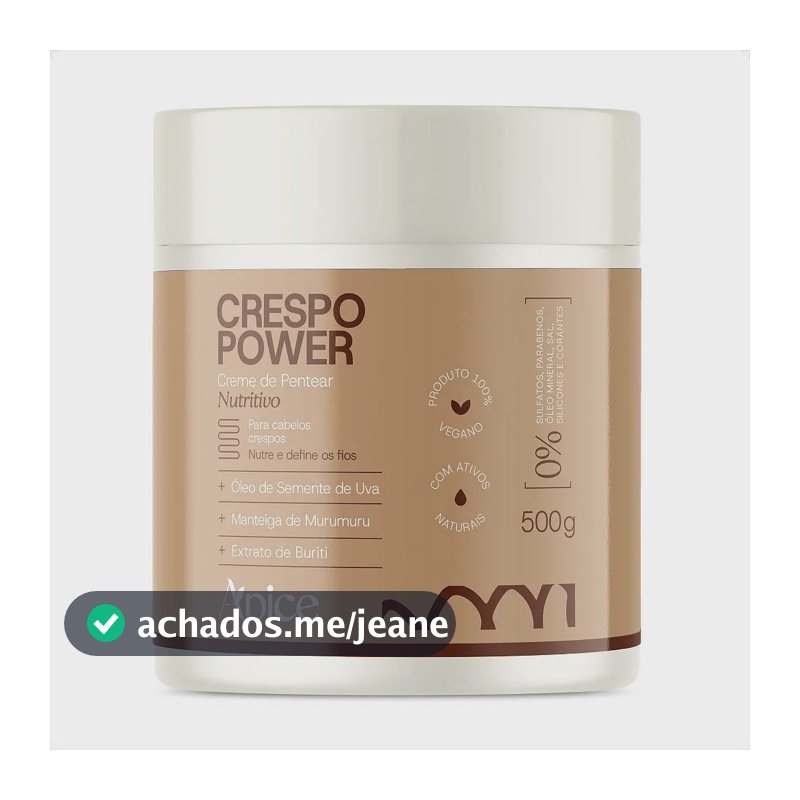 Apice Creme De Pentear Nutritivo Crespo Power Hidratação Nutrição Brilho Sedosidade 500g No Poo Low Poo