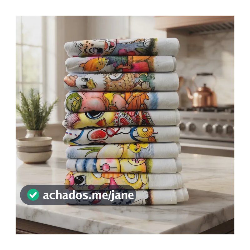 Kit 10 Pano De Prato Estampado 100% Algodão