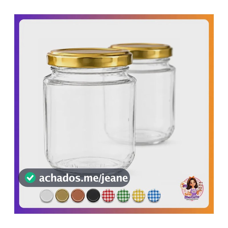 Kit 24 Potes De Vidro Belém 240ml Com Tampas Metálicas Dourada E Lacres Dourado