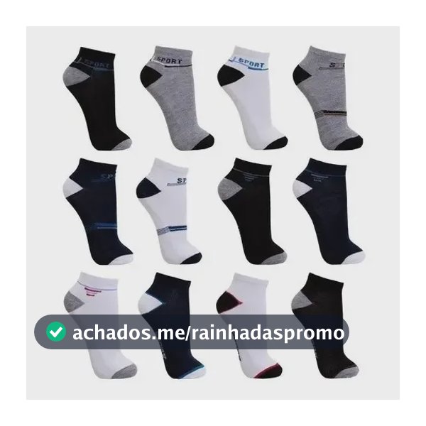 Kit 12 Pares Meia Premium Cano Curto Tamanho Especial 38ao44 Variadas 38-44