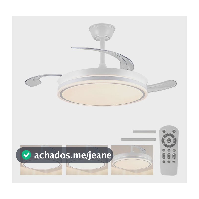 Ventilador de Teto LED Silencioso Nepul Turbo com 3 Pás Retráteis e Controle Remoto Branco 42"