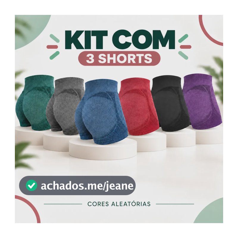 Kit 3 Shorts Feminino Levanta Bumbum Push Up Academia Aleatoria Mesclado Único