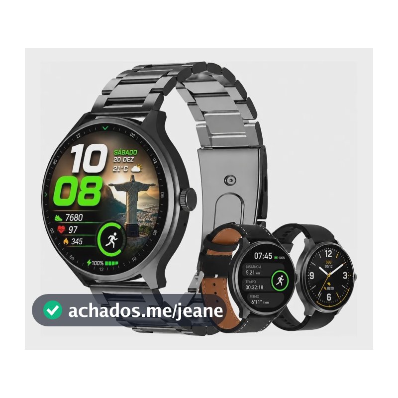 Relógio Inteligente Sono Nfc Lanterna Chamadas Batimento Preto Mesh