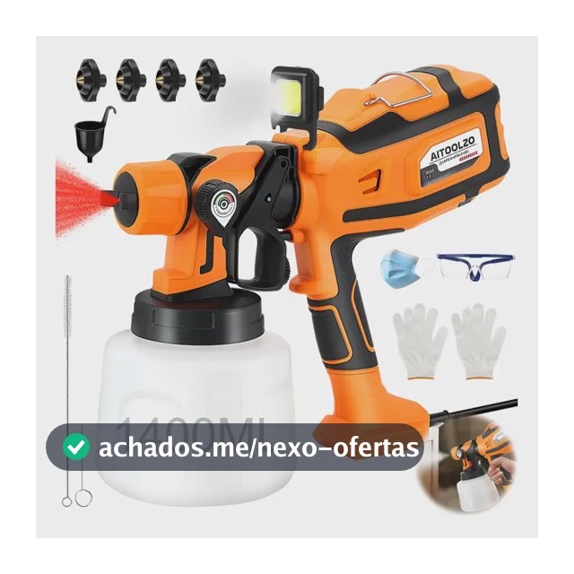 Pistola De Pintura Elétrica 800w Aitoolzo C/led + 4 Bicos Laranja 127v