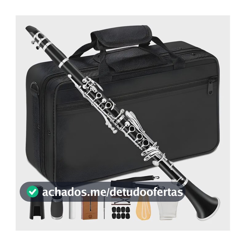 Kit Clarinete Si Bemol Bb 17 Chaves Estojo Case Luxo Preto Preto
