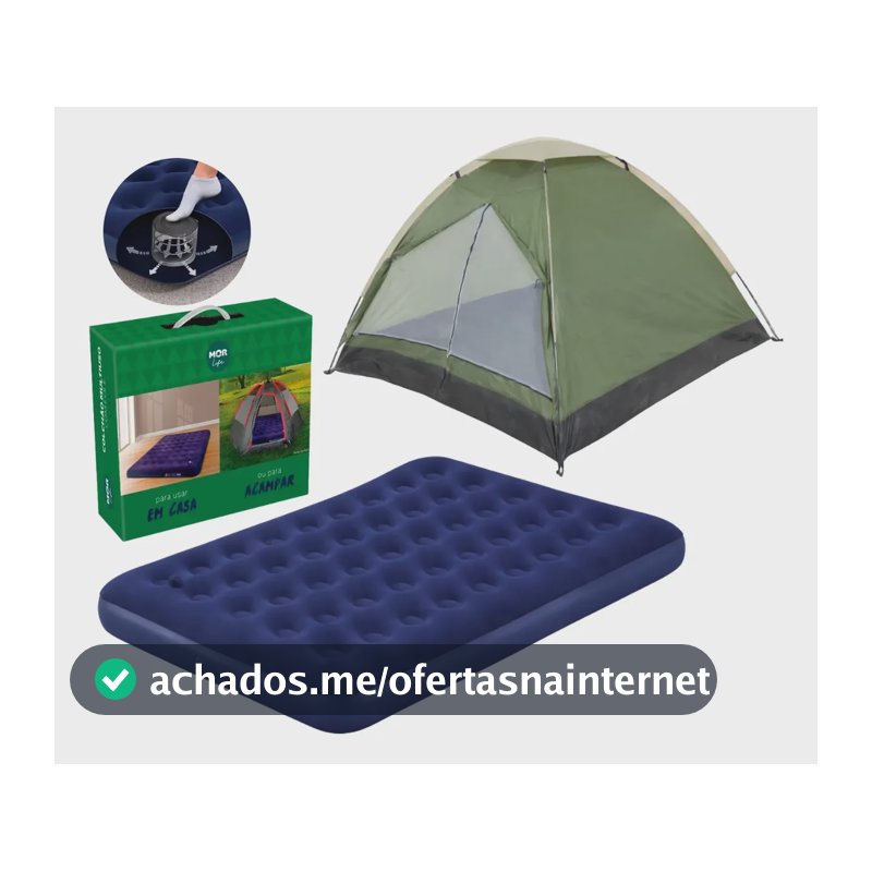 Barraca Camping Acampamento 2p Colchão Casal Bomba Pe Verde Verde