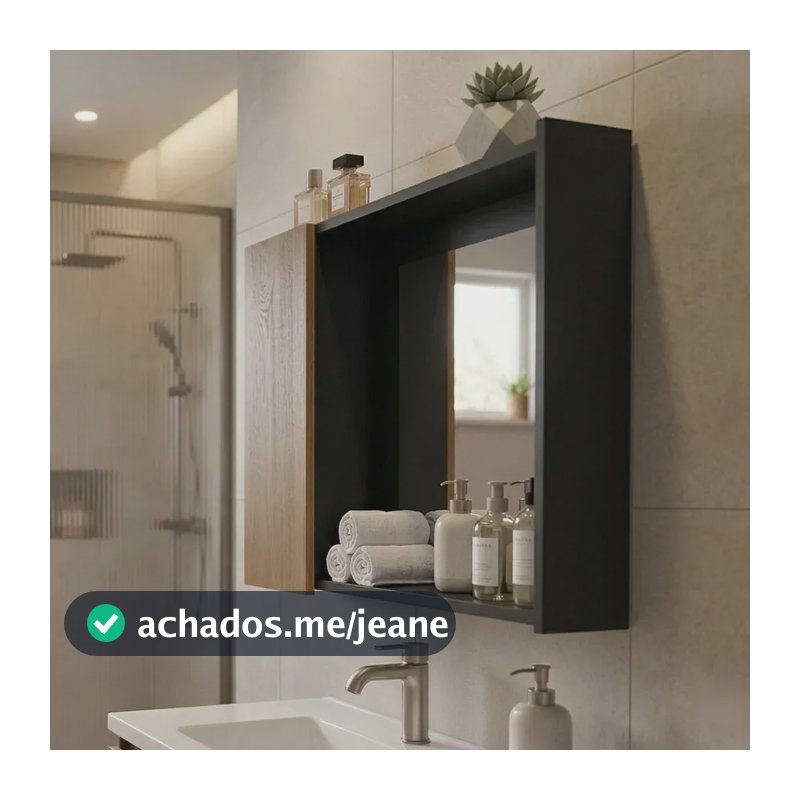 Espelheira Para Banheiro 1 Porta Armarinho Com Espelho Peque Preto Porta Nature