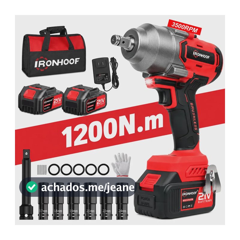 1200N Chave De Impacto Potente Brushless Profissional 2 Bateria