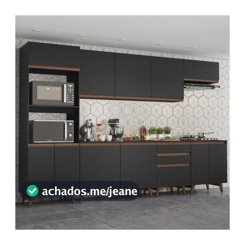 Cozinha Completa Madesa Reims 320002 Com Armário E Balcão Cor Preto
