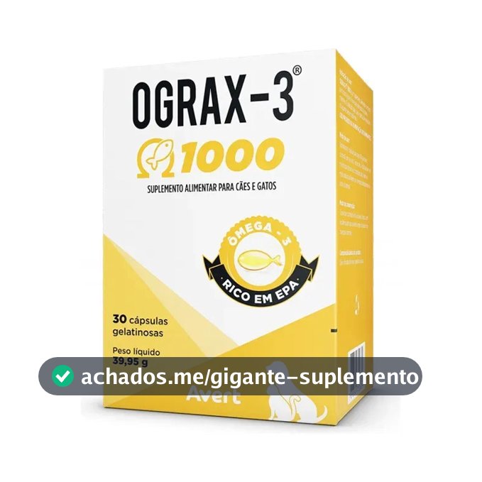 Suplemento Cães Gatos Avert Ograx-3 1000 30 Cápsulas
